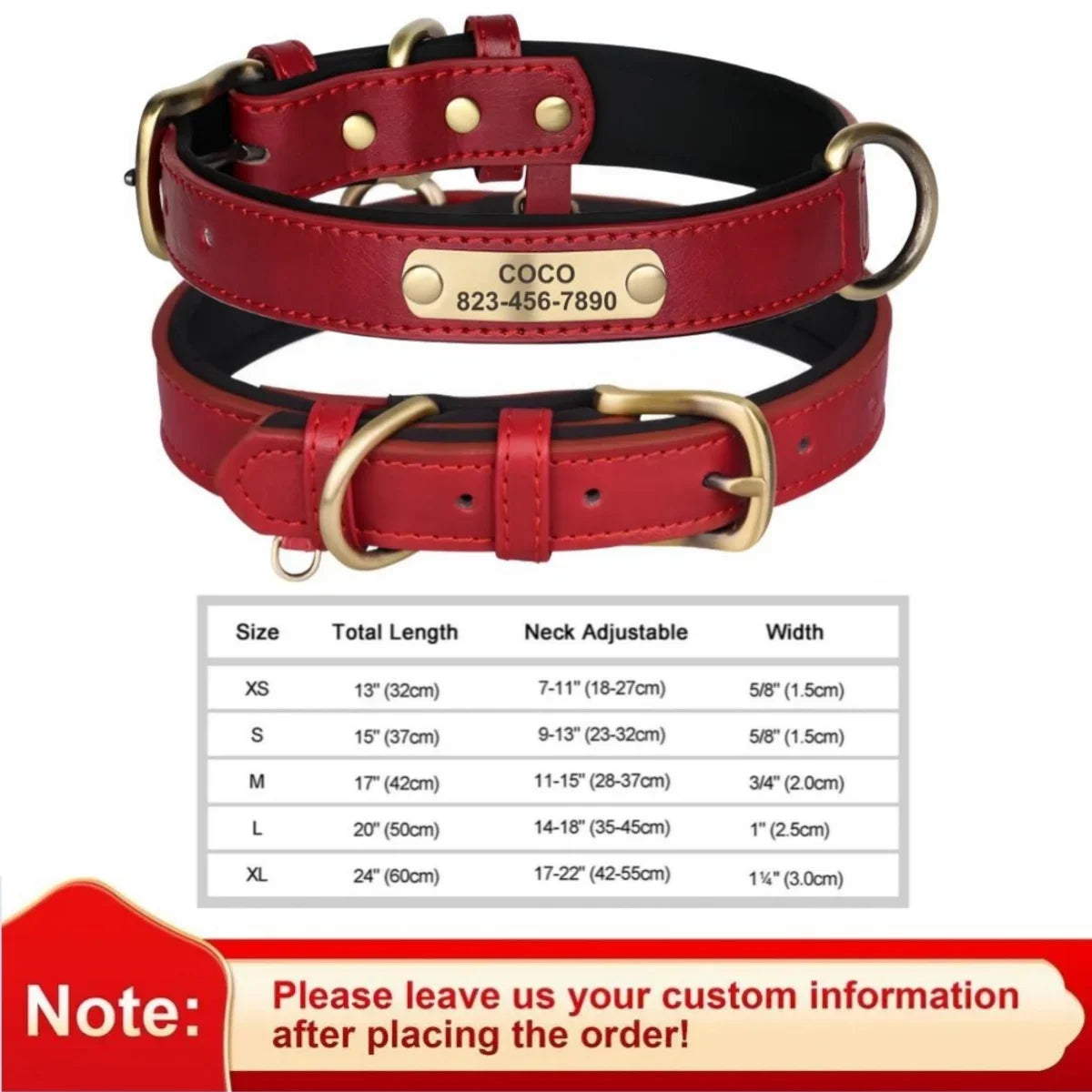 Personalized Leather Custom Dog Collar Soft Padded Dog Collars Durable Pet ID Tag Collar Adjustable for Small Medium Large Dogs