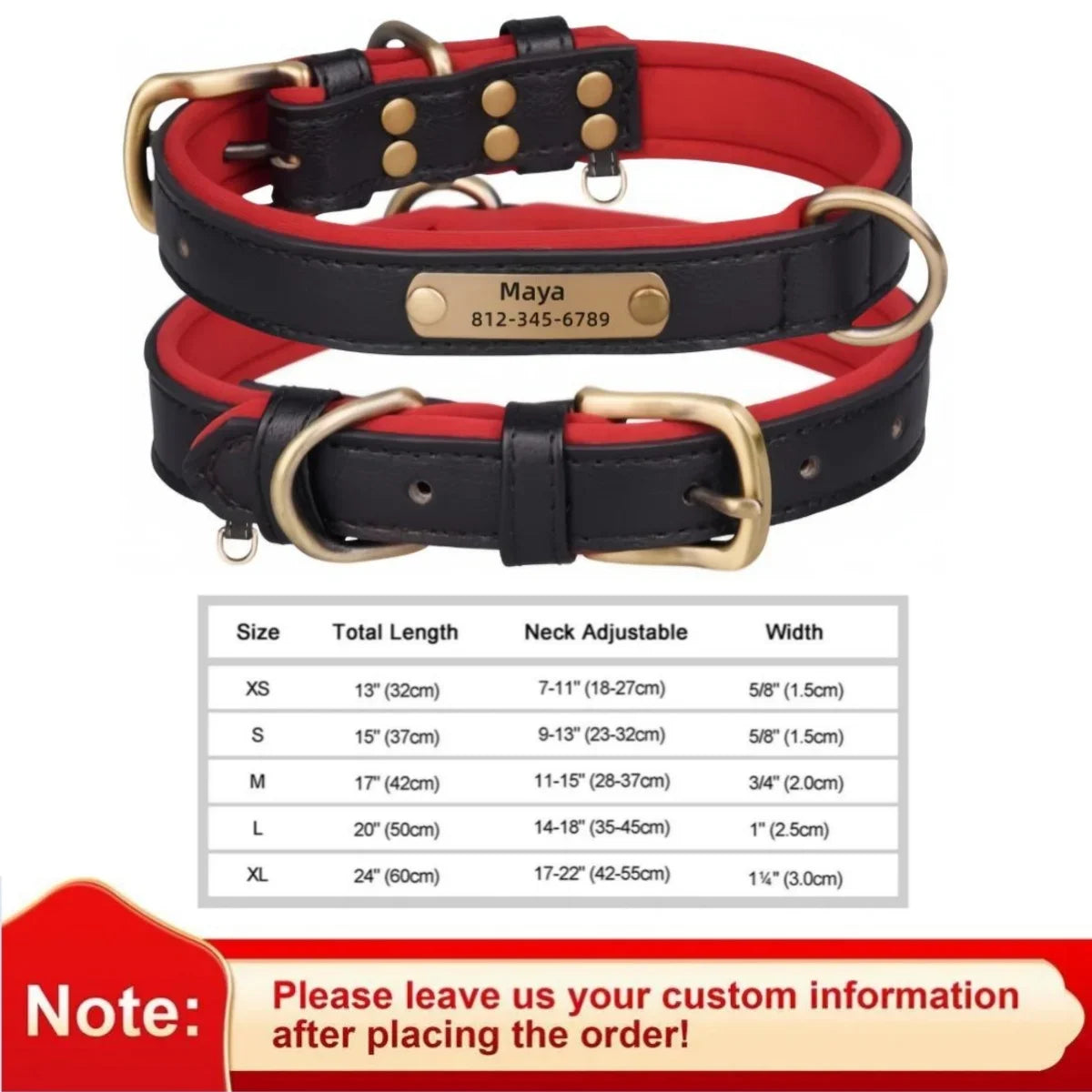 Personalized Leather Custom Dog Collar Soft Padded Dog Collars Durable Pet ID Tag Collar Adjustable for Small Medium Large Dogs