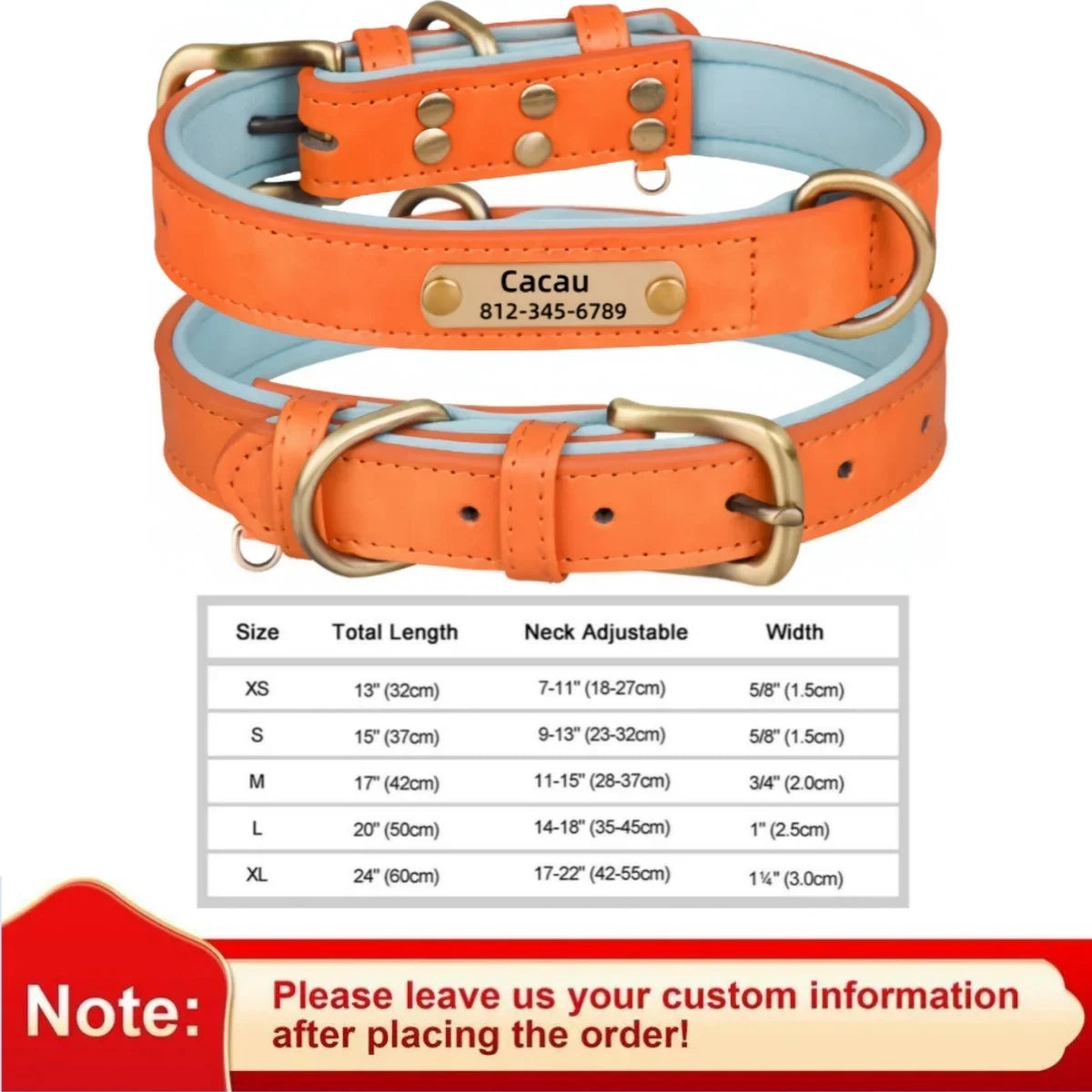 Personalized Leather Custom Dog Collar Soft Padded Dog Collars Durable Pet ID Tag Collar Adjustable for Small Medium Large Dogs