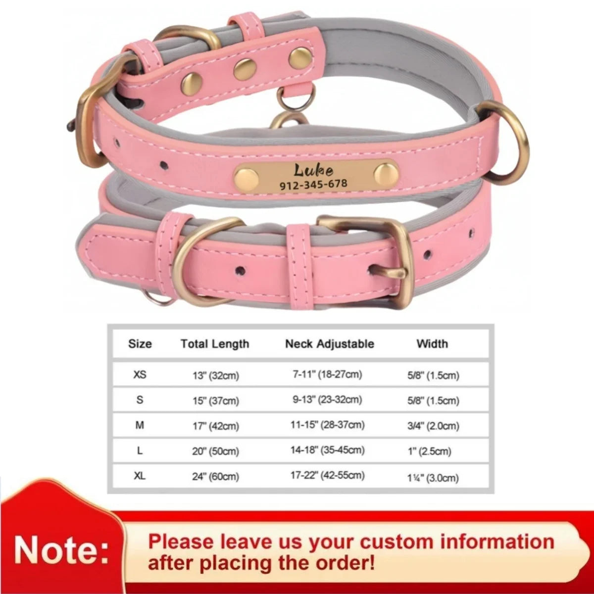 Personalized Leather Custom Dog Collar Soft Padded Dog Collars Durable Pet ID Tag Collar Adjustable for Small Medium Large Dogs