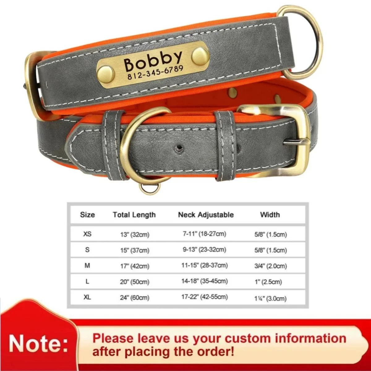 Personalized Leather Custom Dog Collar Soft Padded Dog Collars Durable Pet ID Tag Collar Adjustable for Small Medium Large Dogs