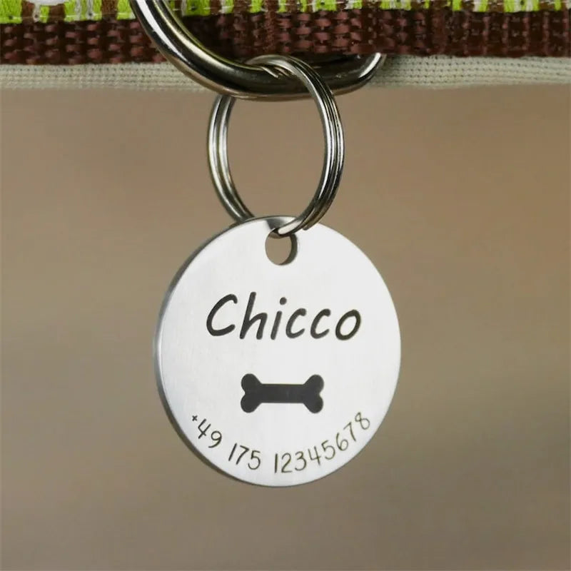 Customized Double-Sided Engraved Pet ID Tag Silent Collar Accessory for Dogs Cats Personalized Name Numbers Charm