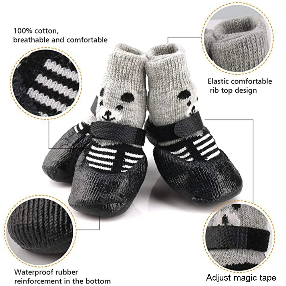 4pcs/set Pet Shoes Winter Warm Dog Socks Waterproof Anti-Slip Rain Snow Boots For Small Large Dogs Cats Puppy Chihuahua Shoes