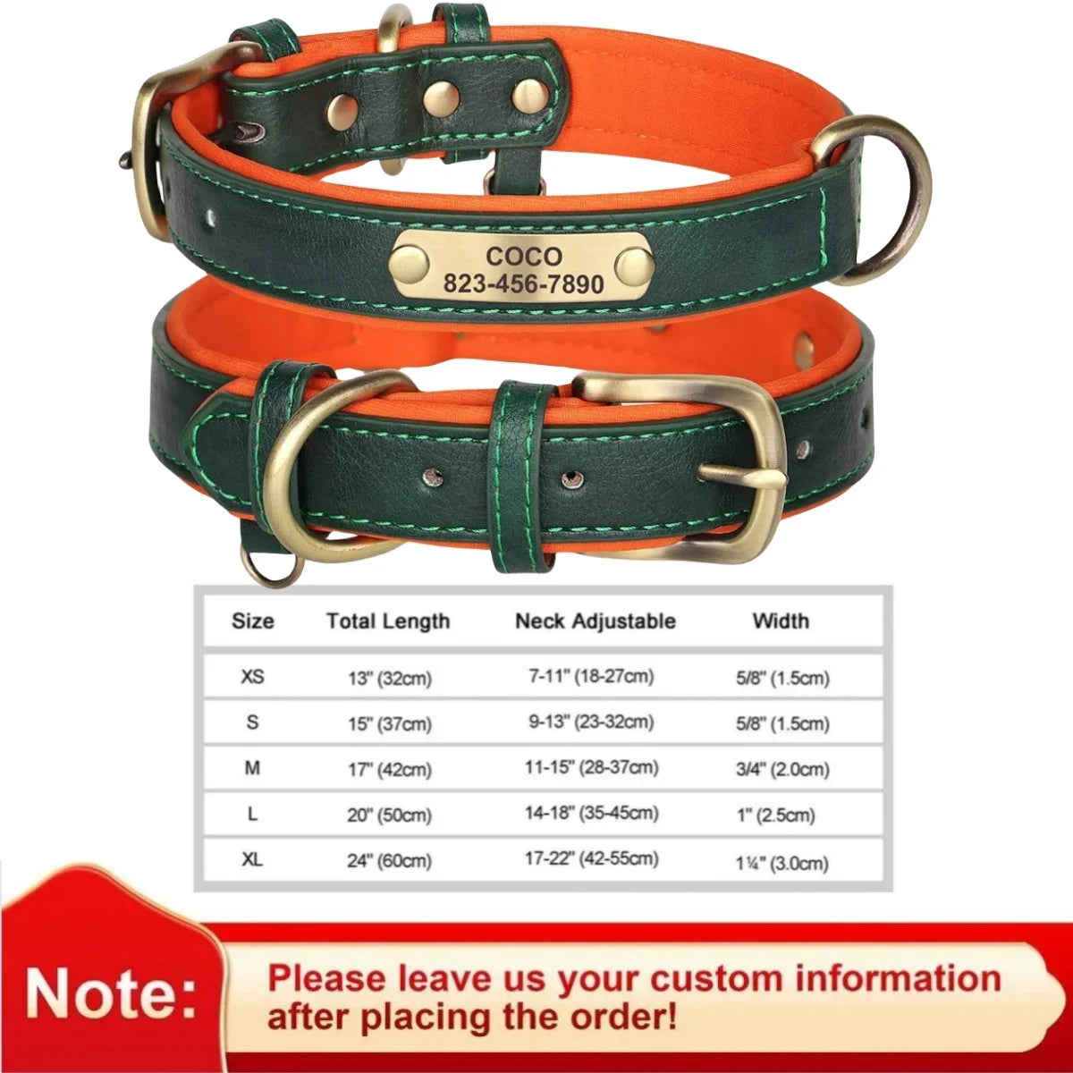 Personalized Leather Custom Dog Collar Soft Padded Dog Collars Durable Pet ID Tag Collar Adjustable for Small Medium Large Dogs